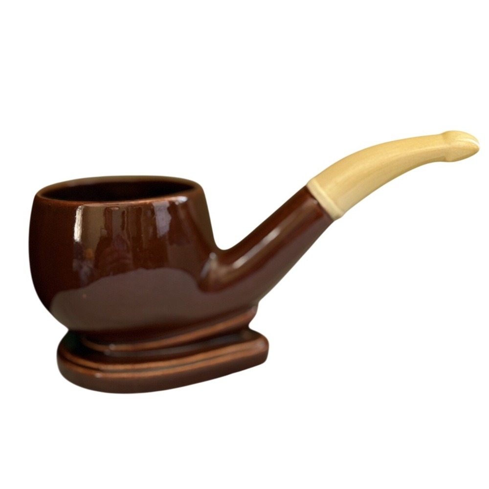 Vintage Ceramic Pipe Mug Planter Unisex OS Brown Excellent Retro Novelty 70s